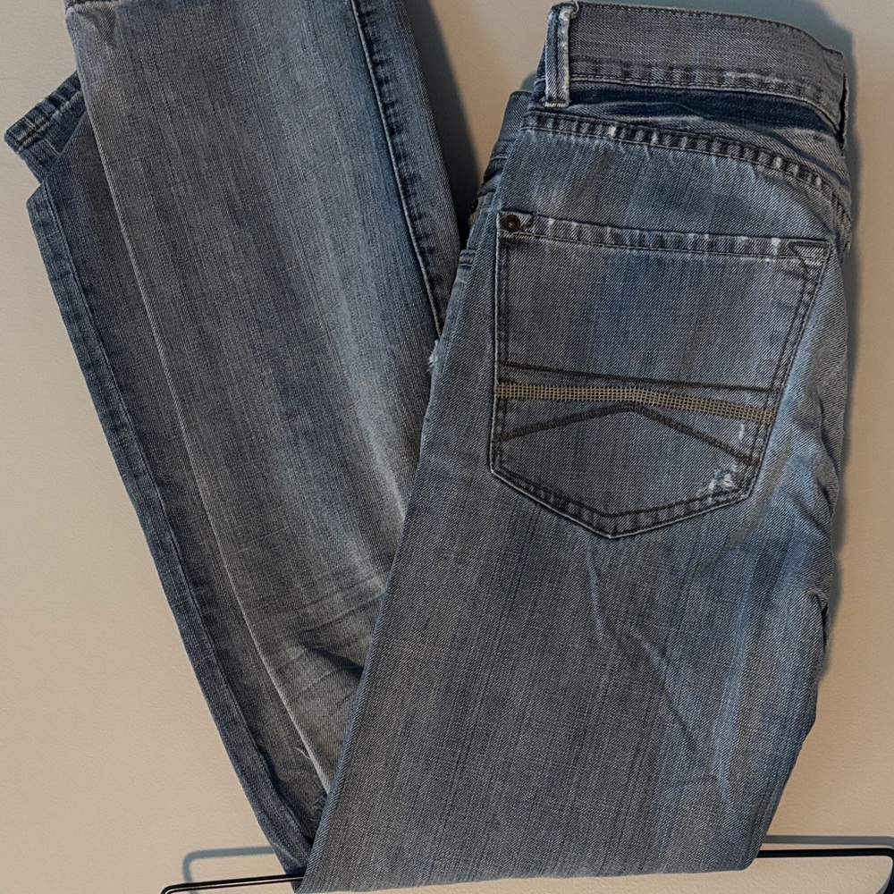 Men's Express Rocco Distressed Blue Jeans Medium-Light Blue 32x34